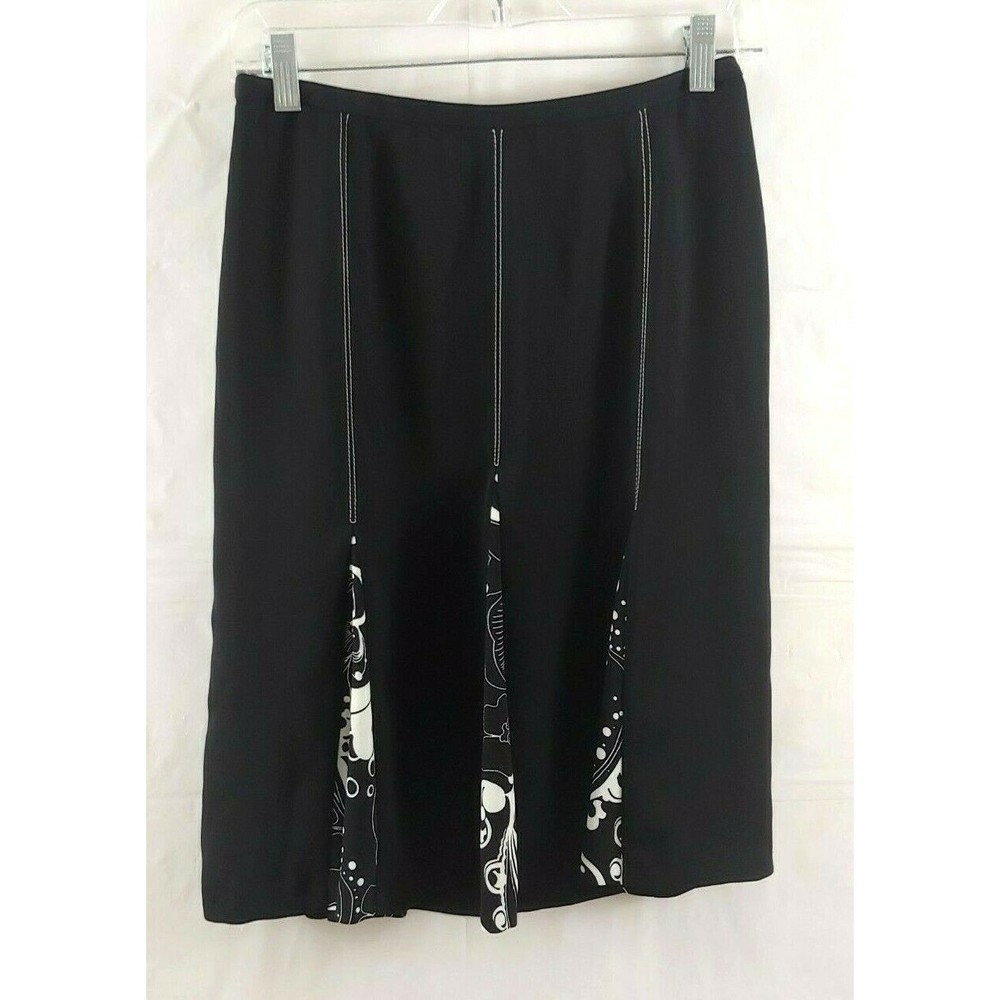 Vintage Roth LeCover Skirt Sz 4 Petite Black White Pleated Flare Knee Length